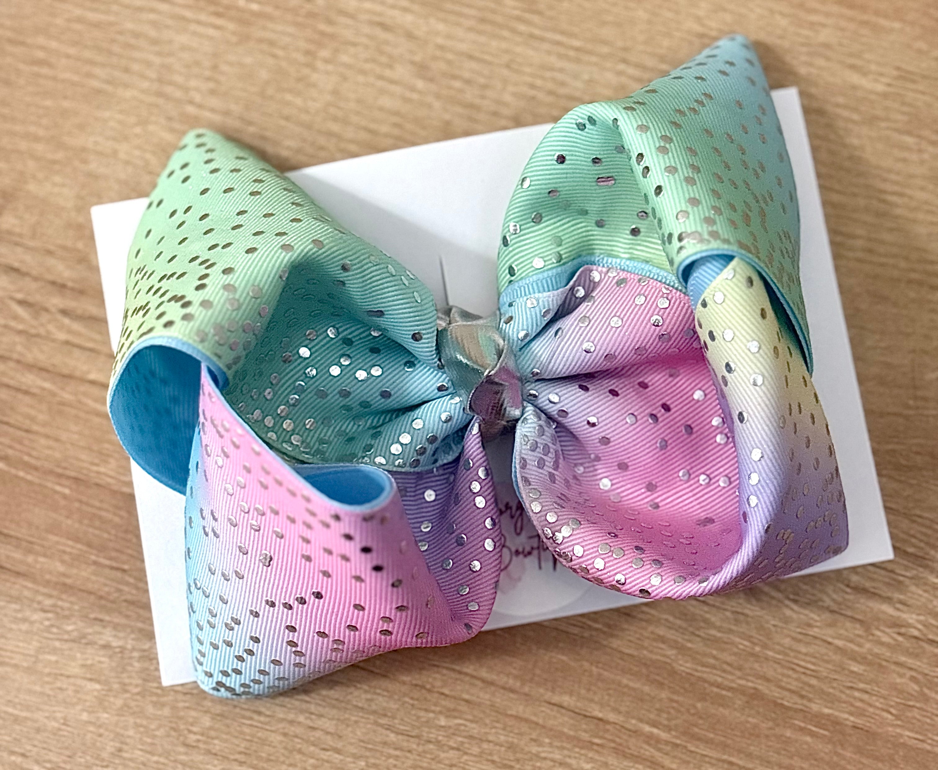 Silver Dot Rainbow Boutique Bow